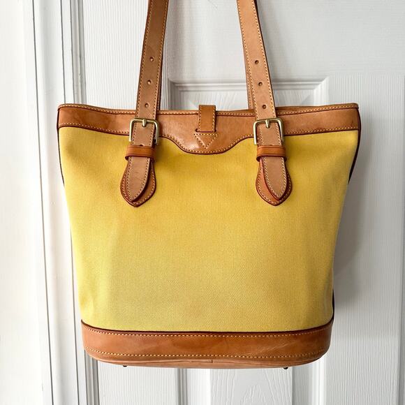 Dooney & Bourke Cabriolet Yellow Canvas Leather Trim Bucket Buckle Shoulder Bag - Picture 7 of 15
